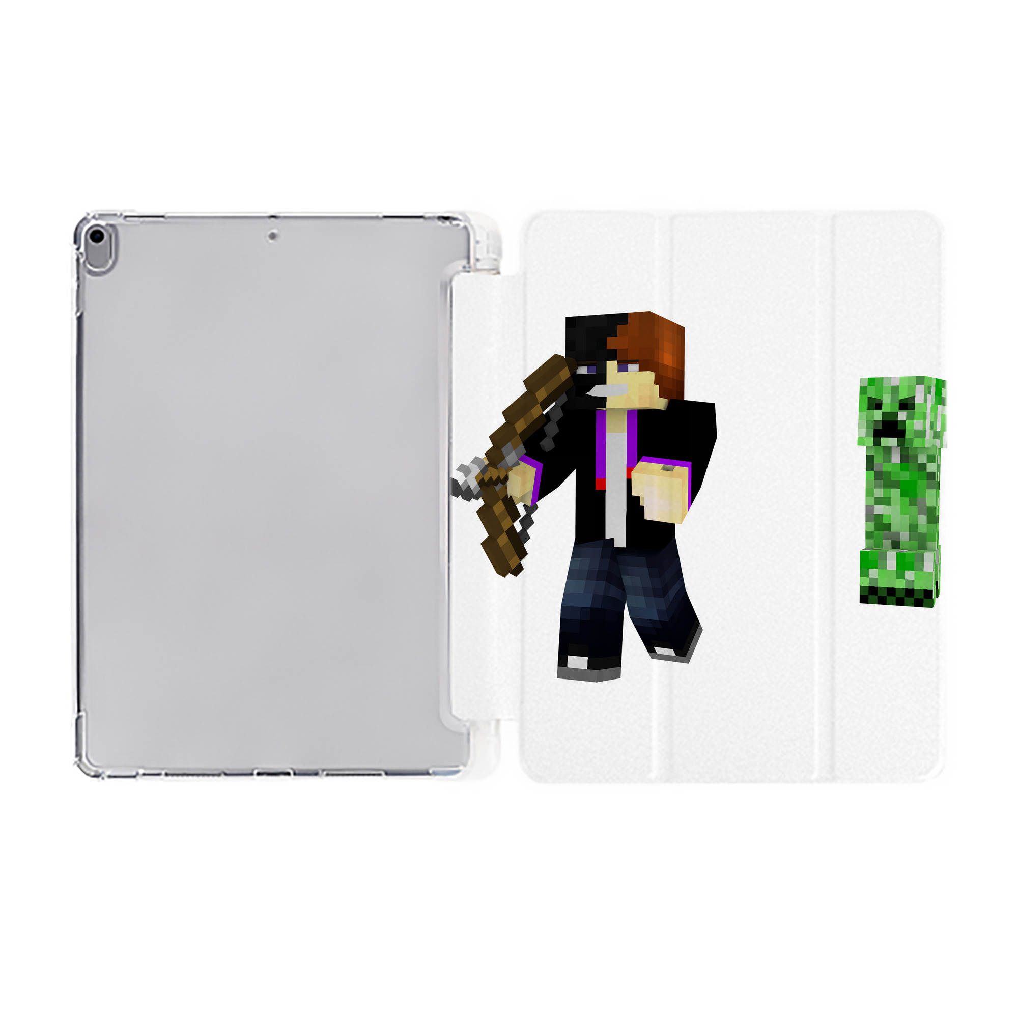 （画像用） マインクラフト ブロックの世界 Minecraft MC Block world IPad ケース ペン収納付き 三つ折りスタンド PUレザー×シリコン 対応機種9.5/10.5/10.9インチ